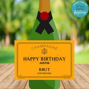 Champagne Brut Yellow Customizable Label Template Instant Download