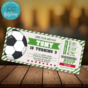 Editable Soccer Ticket Invitation Instant Download