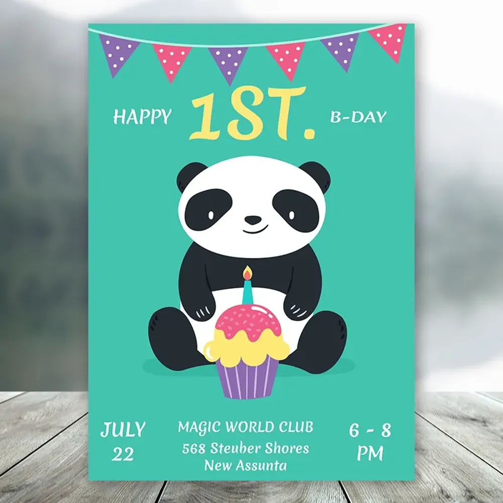Flat Panda Children Birthday Invitation Printable | Bobotemp