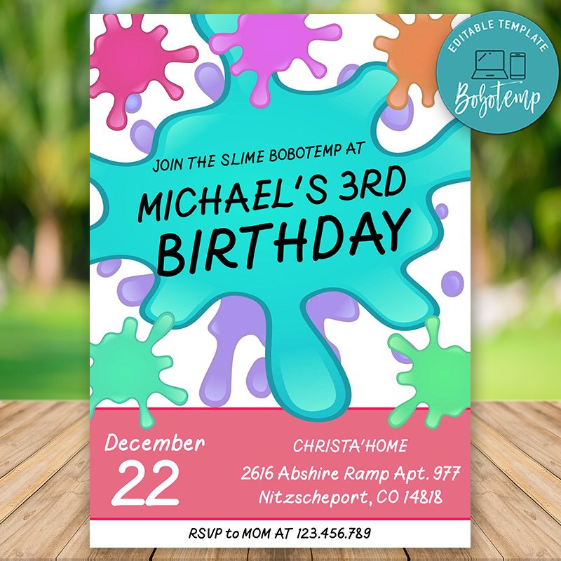 Editable Slime Birthday Invitations Instant Download | Bobotemp