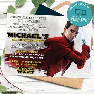 Editable Rey Star Wars the last Jedi Birthday Invitation Instant Download