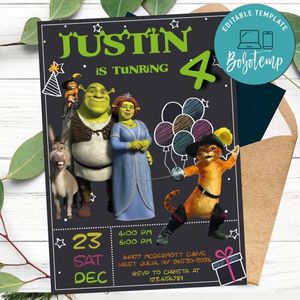 Editable Shrek Birthday Invitations Instant Download