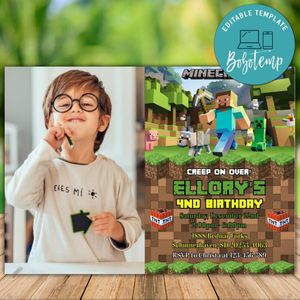 Printable Minecraft Birthday Invitation With Photo Instant Download