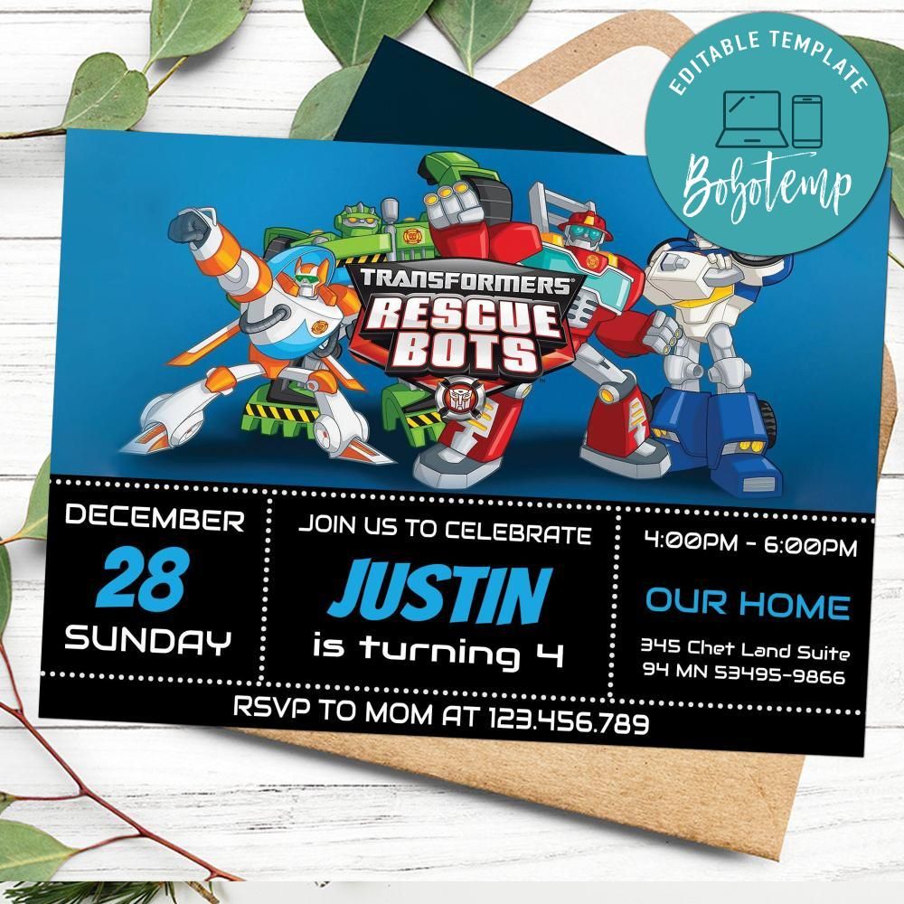 Editable Transformers Rescue Bots Invitation Instant Download | Bobotemp  Shop, image size:1000x1000