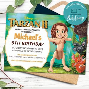Disney Tarzan Birthday Flyer Printable Instant Download