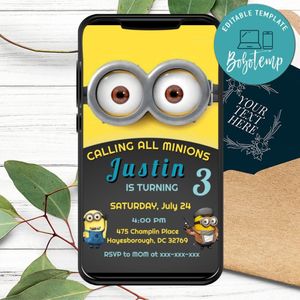 Minions Birthday Electronic Invite Invitation Printable Instant Download