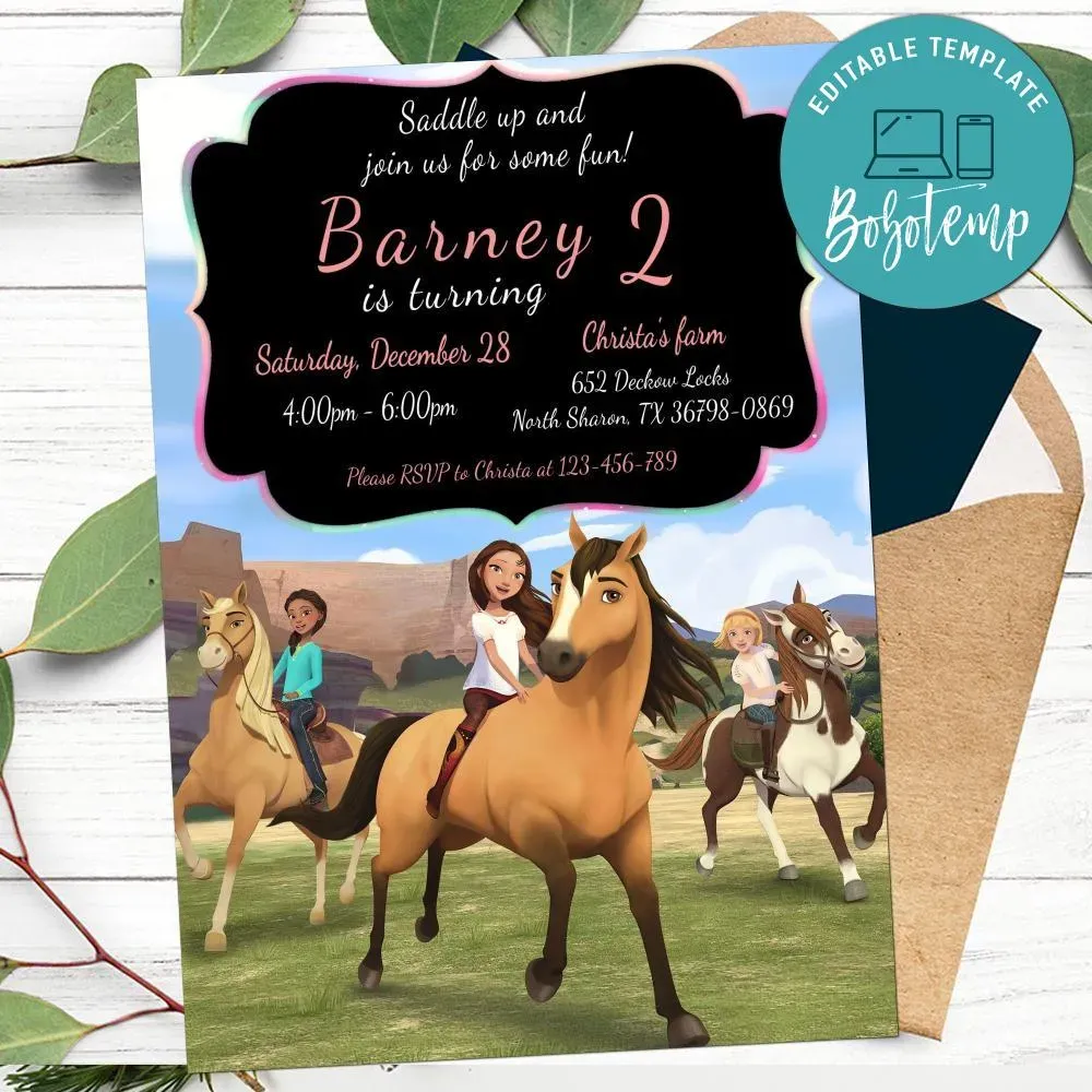 Editable Spirit Riding Free Birthday Flyer Instant Download | Bobotemp