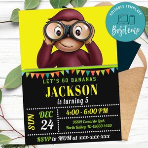 Editable Curious George Party Invitation Digital File