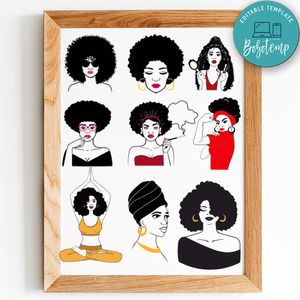 Afro Woman SVG Bundle Cut File Template Instant Download