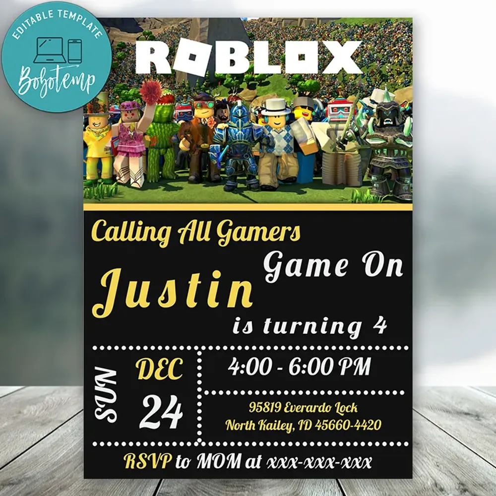 Editable Calling All Gamers Roblox Invitations Digital File Bobotemp