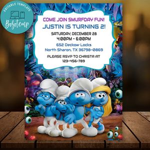 Editable Smurfs invitation Instant Download