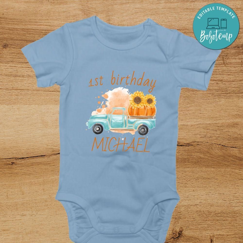Pumpkin Truck Birthday Onesie® - Thanksgiving Birthday Boy Outfit 1st Birthday Shirt