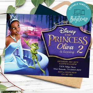 Editable The Princess and The Frog - Princess Tiana Invitation Instant Download