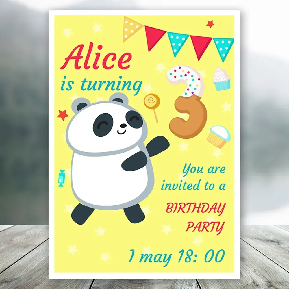 Cute Children Birthday Invitation With Panda Style 2 Printable