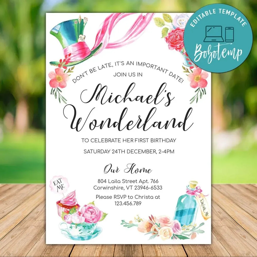 Alice In Wonderland Birthday Invitations Drevio