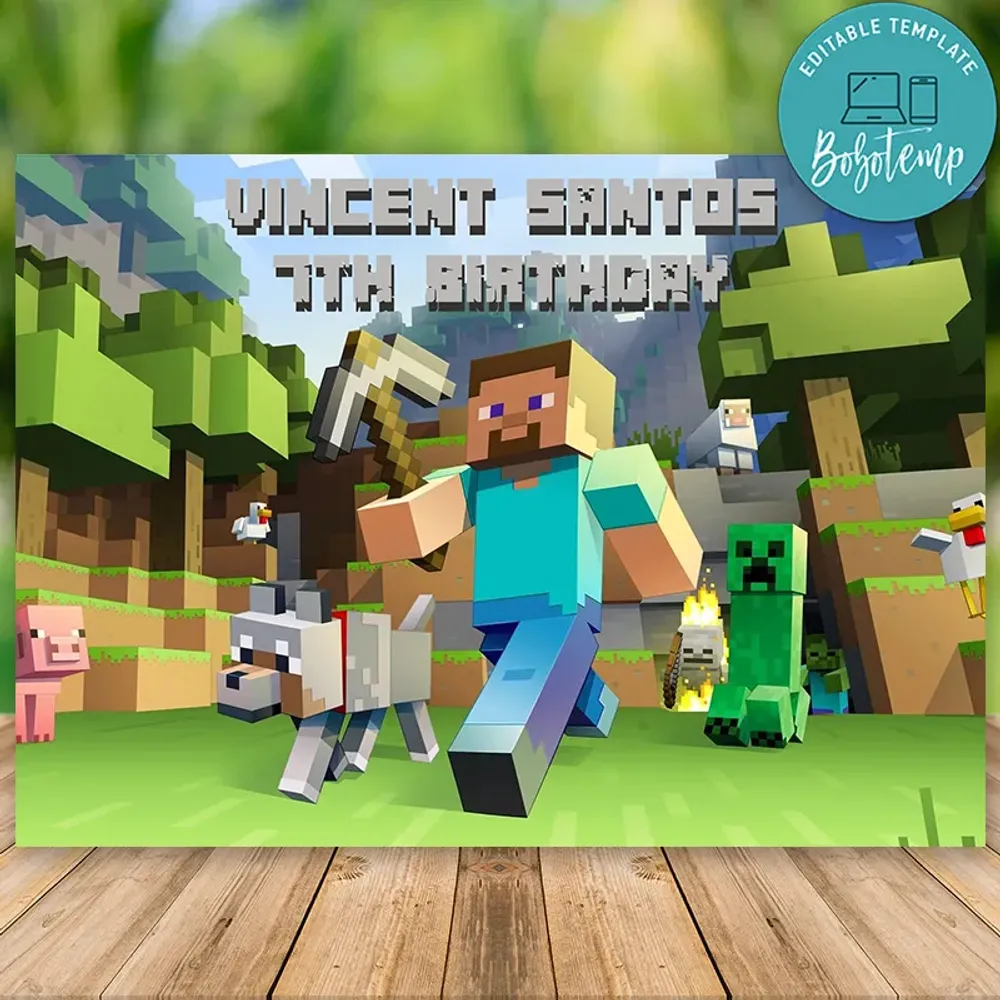 Printable Minecraft Backdrop Digital File Instant Download | Bobotemp