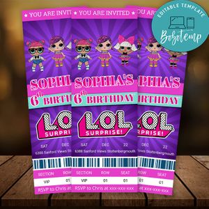Editable LOL Surprise Dolls Ticket Birthday Invitations Digital File