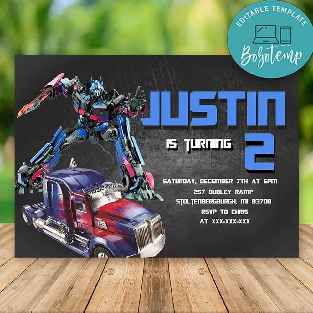 Editable Optimus Prime Transformers Party Invitation Digital File ...