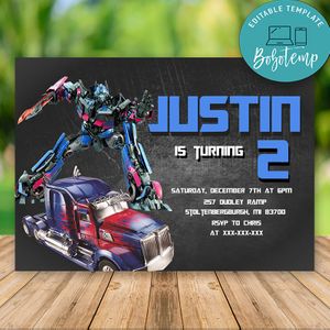 Editable Optimus Prime Transformers Party Invitation Digital File