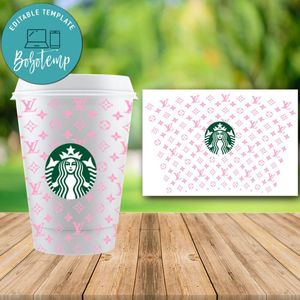 Starbucks Wrap Pink LV Louis Vuiton PNG File template Instant Download
