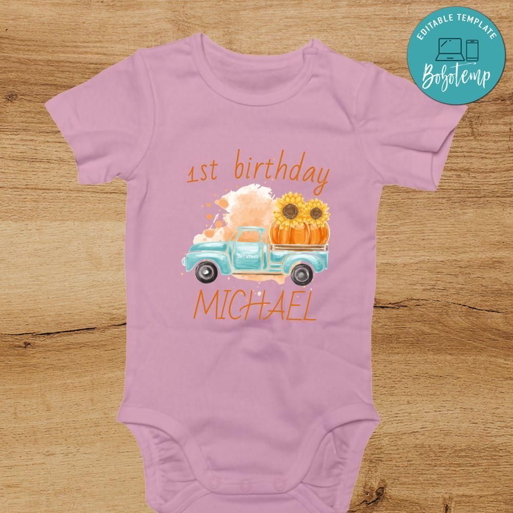 Pumpkin Truck Birthday Onesie® - Thanksgiving Birthday Boy Outfit 1st Birthday Shirt