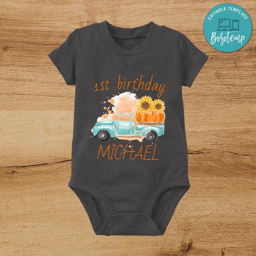 Pumpkin Truck Birthday Onesie® - Thanksgiving Birthday Boy Outfit 1st Birthday Shirt