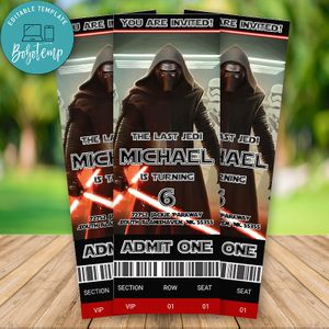 Editable Star Wars Kylo Ren Ticket Invitation Instant Download