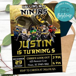 Editable Lego Ninjago Cole - Calling All Ninjas Birthday Invitations Instant Download