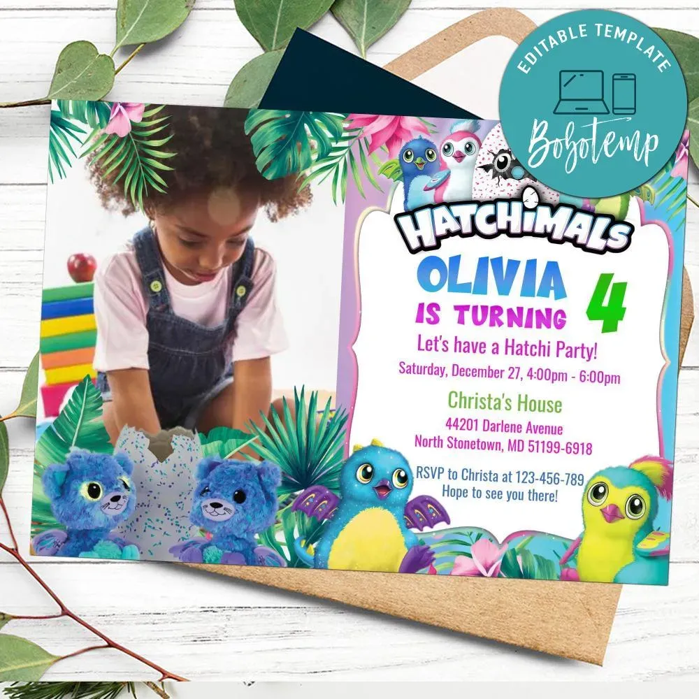 Editable Hatchimal Birthday Invitation With Photo DIY | Bobotemp