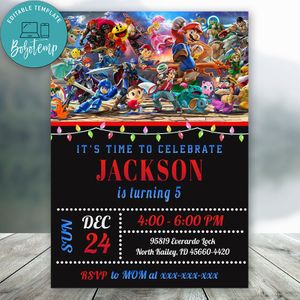 Editable Super smash Brothers Birthday Flyer Digital File