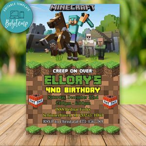 Editable Minecraft Birthday Party Supplies Instant Download