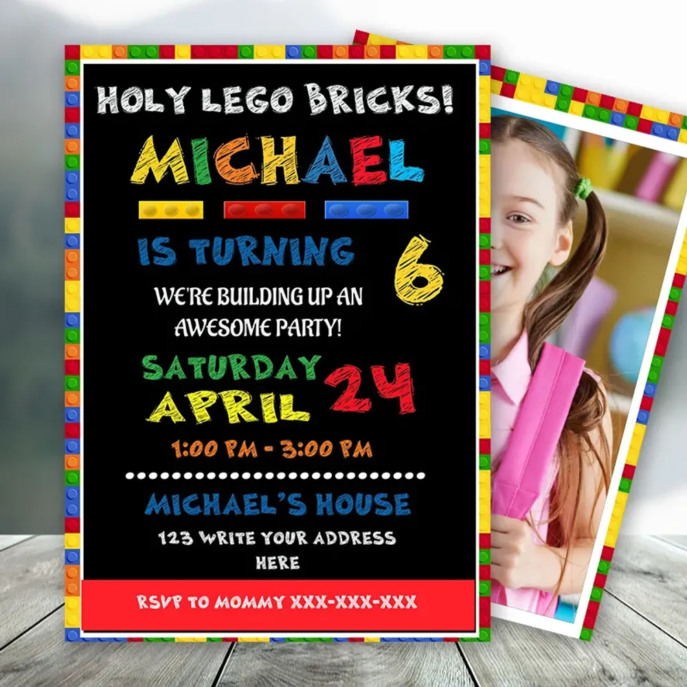 Building Blocks Birthday Invitation - Colorful Blocks Printable | Bobotemp