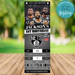 Editable Brooklyn Nets Sports Ticket Invitation Instant Download
