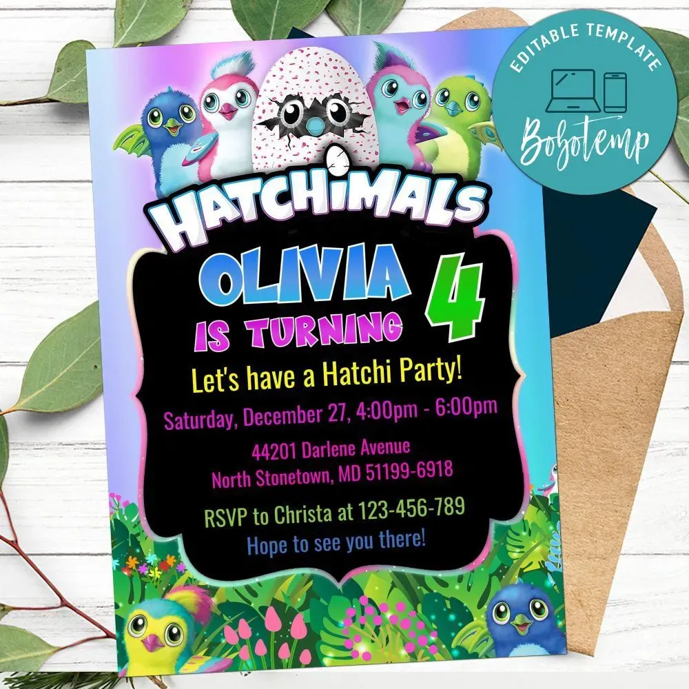 Editable Hatchimal Birthday Invitations Instant Download | Bobotemp