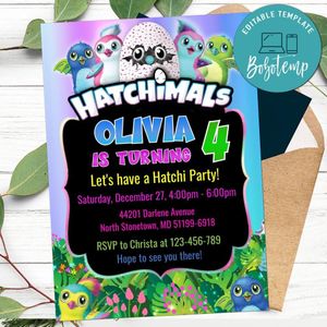 Editable Hatchimal Birthday Invitations and Free Thank You Tag Instant Download