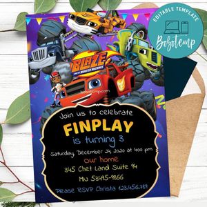 Editable Blaze and the Monster Machine Birthday Invitation Instant Download