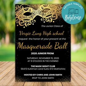 Printable Masquerade Ball Invitation Template Instant Download