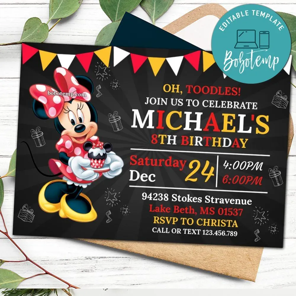 Editable Disney Minnie Mouse Birthday Party DIY | Bobotemp Shop