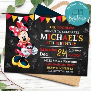 Editable Disney Minnie Mouse Birthday Party Invitation Instant Download