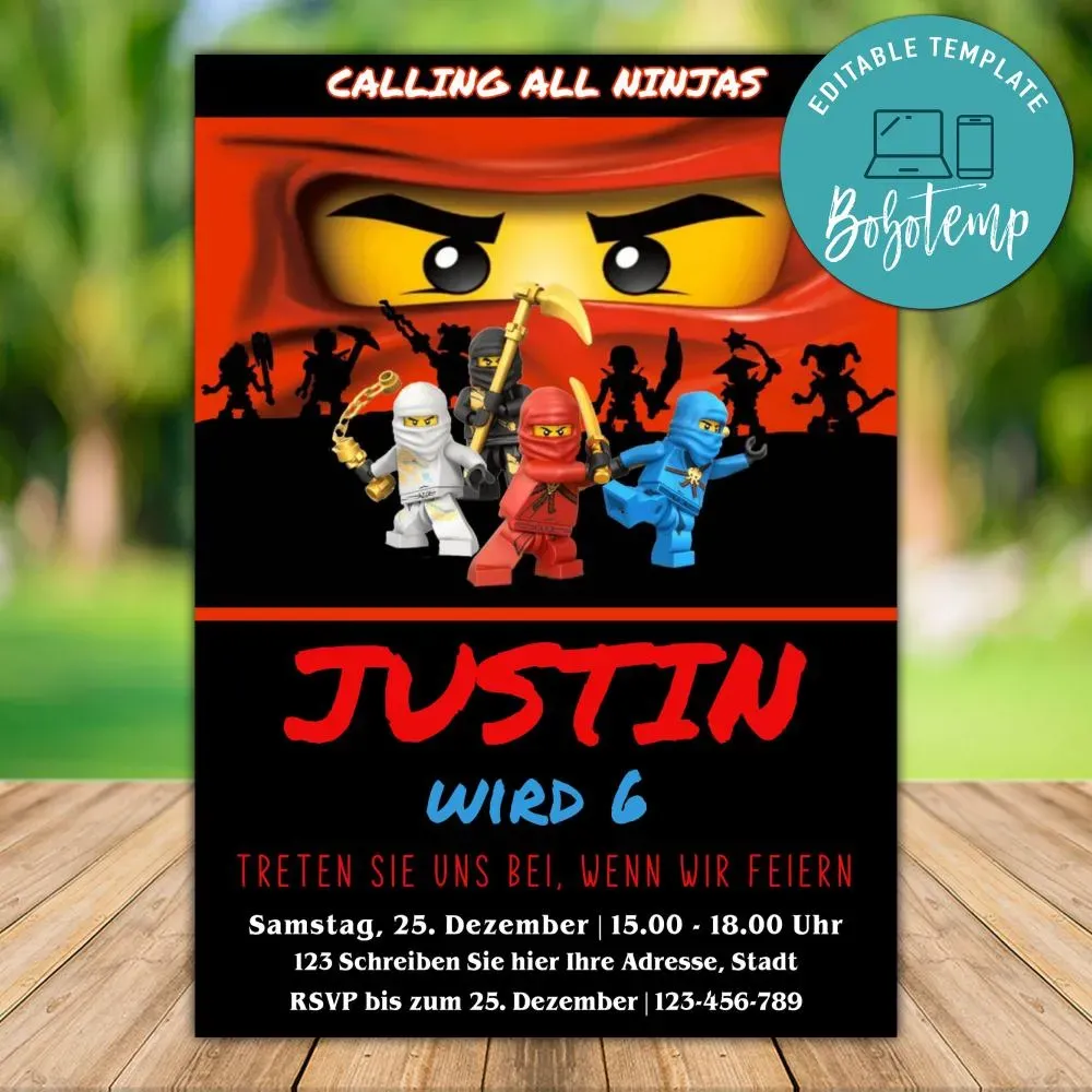 Bearbeitbare Aufrufe Aller Ninjas Lego Ninjago Geburtstagseinladungen Diy
