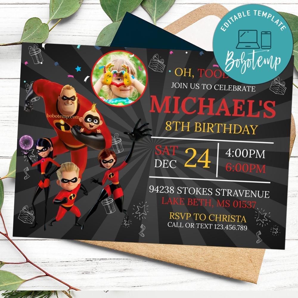 Editable Incredibles 2 Birthday Party Invitation Instant Download ...