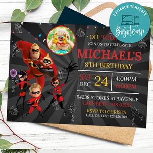 Editable Incredibles 2 Birthday Party Invitation With Photo Instant Editable Download