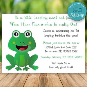 Editable Leapling Leap Year 1st Birthday Flyer Instant Download