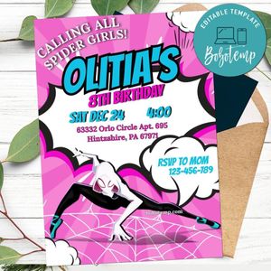 Editable Gwen Stacy Into The Spider-Verse Birthday Flyer Instant Download