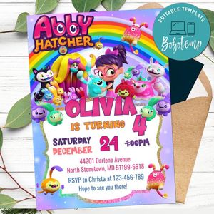 Editable Abby Hatcher Birthday Invitations and Free Thank You Tag Instant Download