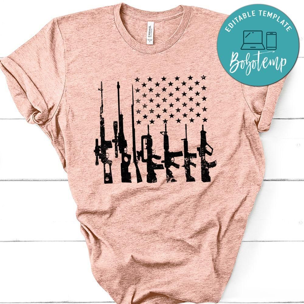 Distressed America Gun Flag Patriotic Army T-Shirt