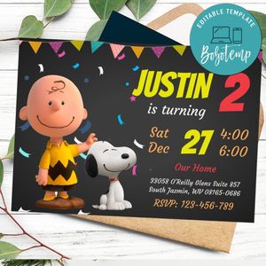 Editable Charlie Brown Peanuts Invitation Instant Download