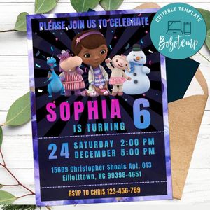 Editable Doc McStuffins Birthday Invitation Digital File