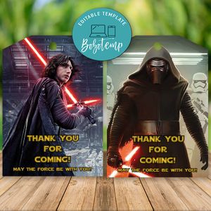 Editable Star Wars Kylo Ren Thank You Tag Instant Download