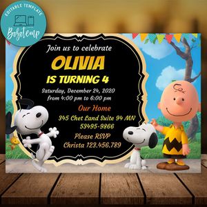 Editable Snoopy Peanuts Invitation Instant Download
